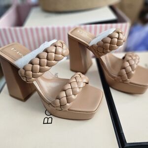 BCBGENERATION Gemma Braided Tan Block Heel Sandals Sandals Women